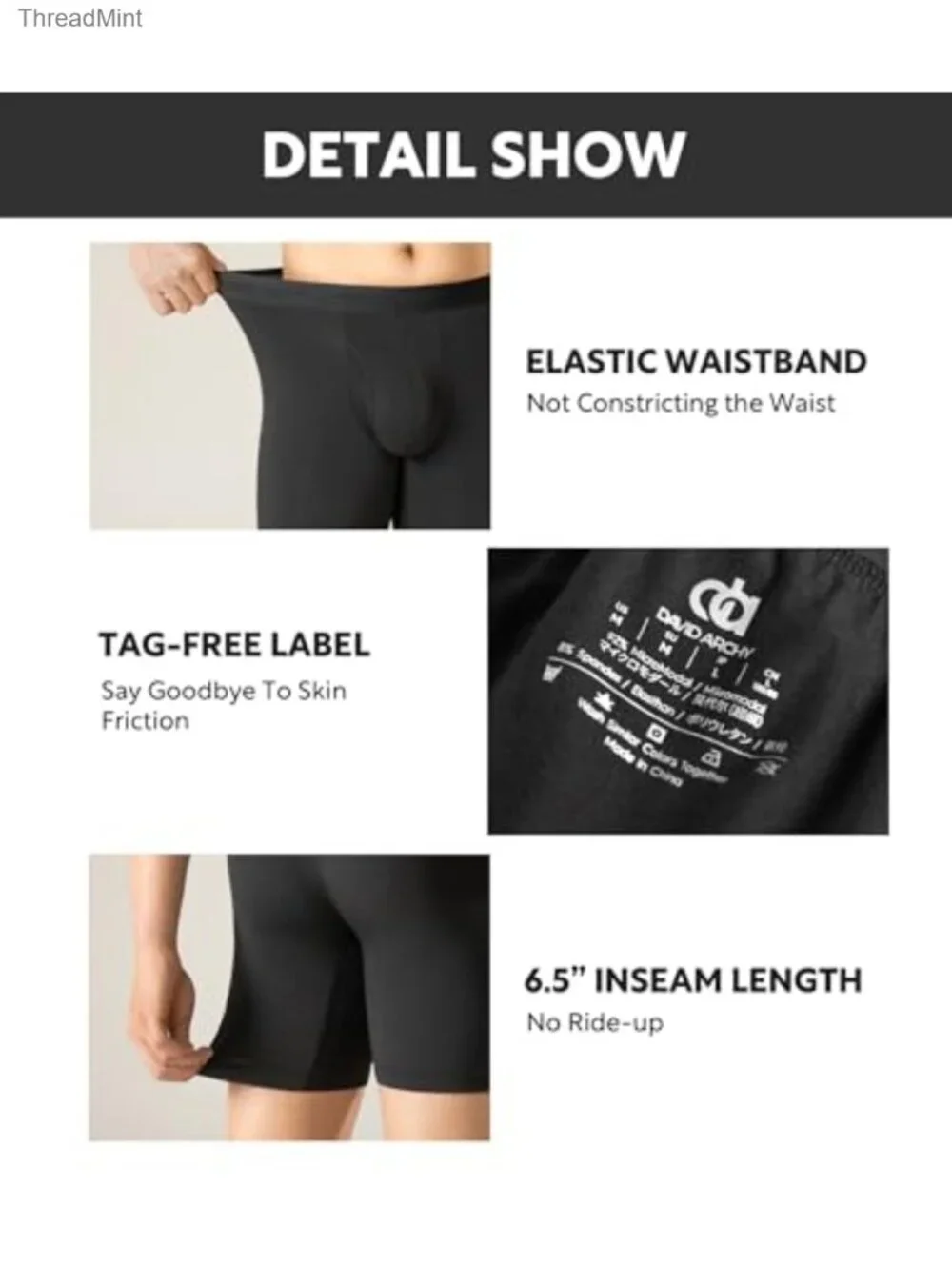 Modal Boxer Briefs Second Skin Trunks Moisture Wicking Underwear 3.5